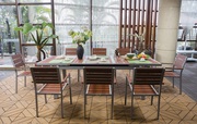 All Weather Synthetic Wood Top Extendable Dining Table Set On Sale